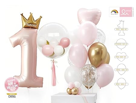 1st Birthday Crown Balloon Set (Pink)