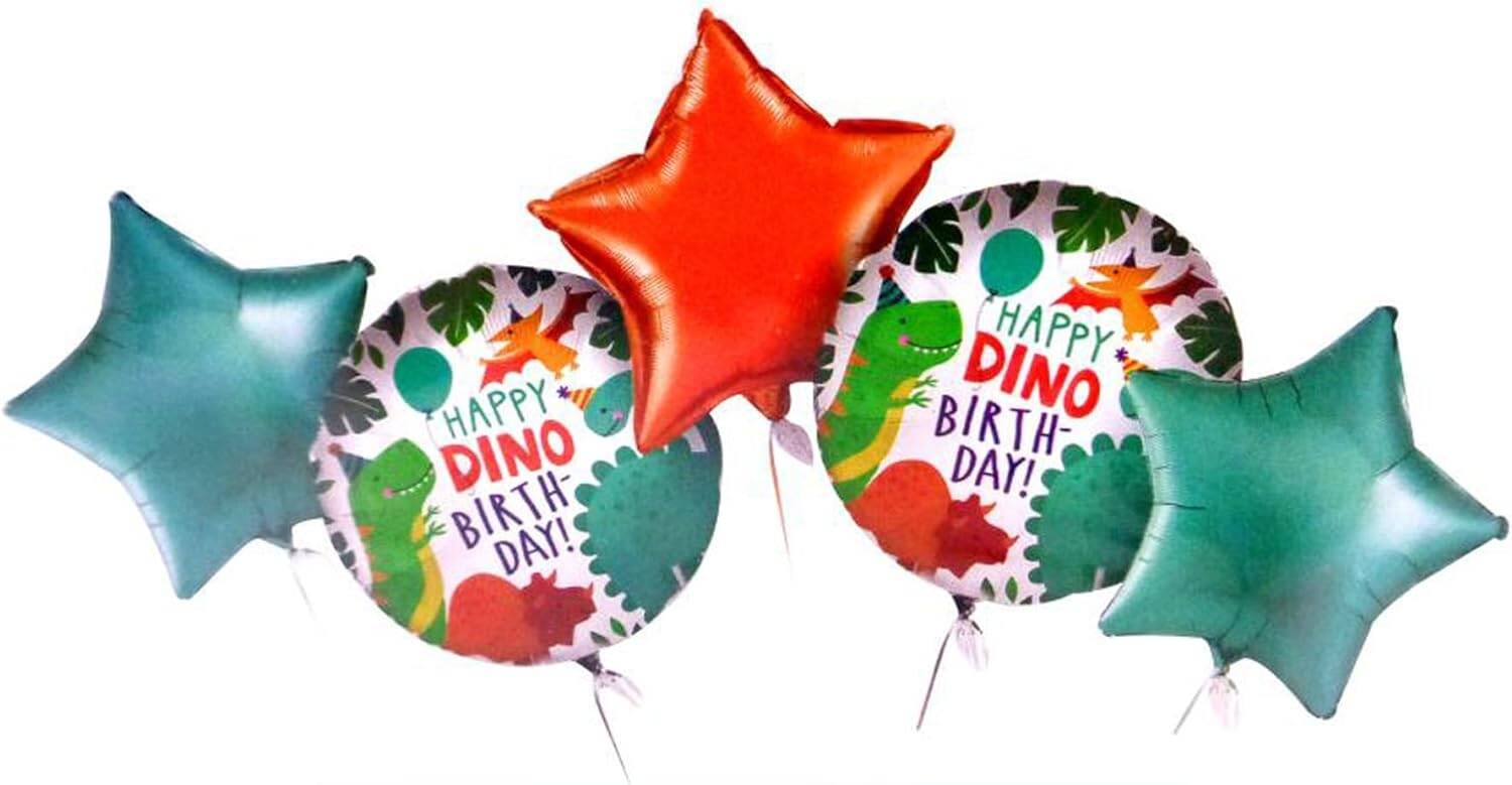 5Pcs Happy Dino Birthday Foil Balloon 