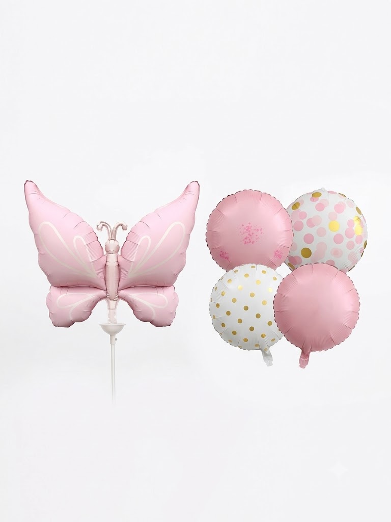 Butterfly With Flower Foil Balloon Set (PINK)
