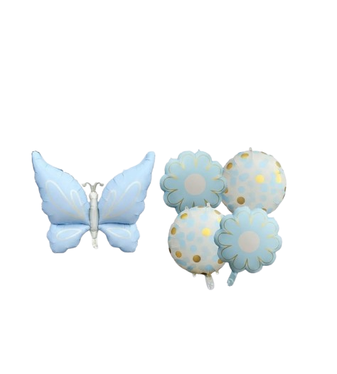 Butterfly With Flower Foil Balloon Set (BLUE) 