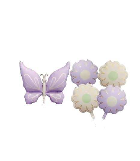 Butterfly With Flower Foil Balloon Set (PURPLE)