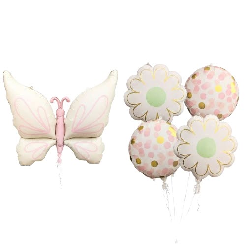 Butterfly With Flower Foil Balloon Set (WHITE)